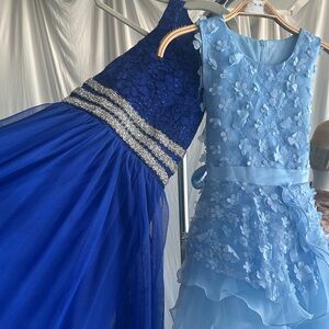 Racer Back Lace Tulle Embellished Glass beads Party Teen girl Dress Electric Blu